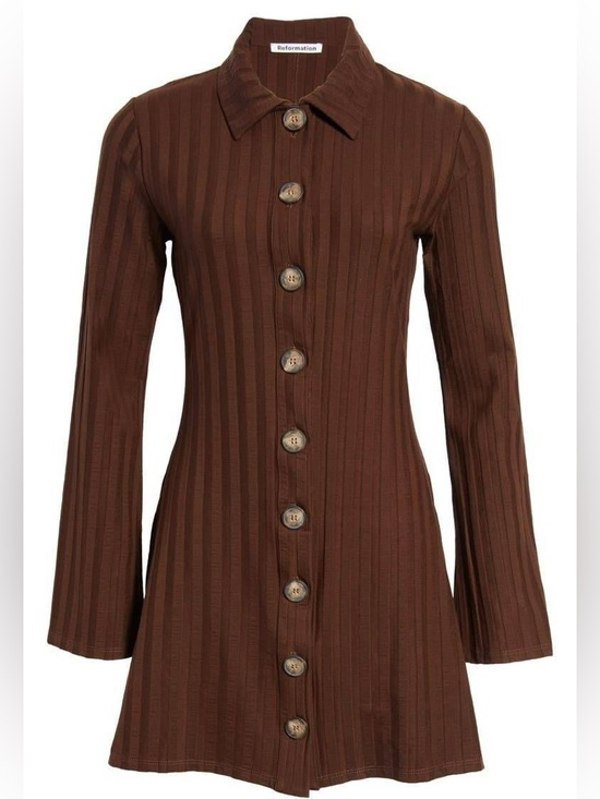 Reformation Dresses & Skirts - Reformation Chocolate Brown Ribbed Button-Down Mini Dress